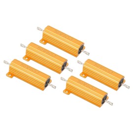 PATIKIL 50W 8 Ohm Aluminum Shell Resistor 5 Pack Aluminum Housing Resistor Housing Case Winding Resistor Screw Tap Power Resistor 5% Tolerance Gold