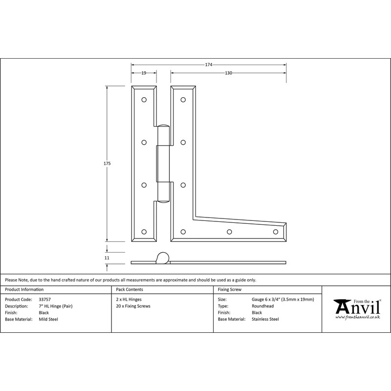 From The Anvil Black 7 Inch HL Hinge (Pair)
