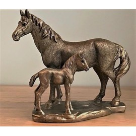LEONARDO Horse Mare & Foal figurine aged bronze effect, Bronzed Reflections range, gold gift box