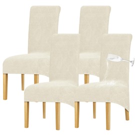 Waterproof Chair Covers Set of 4 - Stretch Xl/Oversized Extra Large Dining Room Chair Covers Washable Chair Protectors Covers High Back Large Chair Cover Slipcover Dining Chair Slipcovers（Cream）