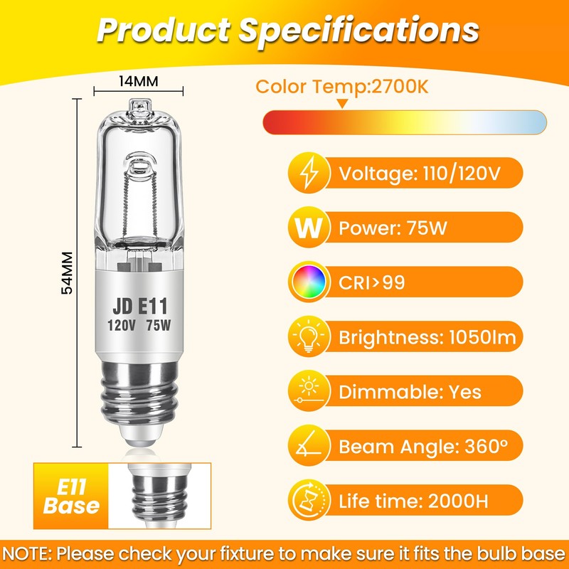 Blakapoo JDE11 120V 100W Halogen Light Bulbs, T4 Mini Candelabra