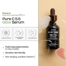 JUMISO All Day Vitamin Pure C 5.5 Glow Serum – Suero Vitamina C Pura 5.5% con Ácido Ferúlico, Alfa Arbutina y Tocoferol – Para Manchas Oscuras, Opacid