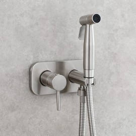 Tecmolog Handheld Bidet Sprayer Set Wall Mount Cloth Diaper Sprayer Shattaf for Toilet with Hot and Cold Water, Stainless Steel Pet Shower Combo Brushed Nickel, WS024F9