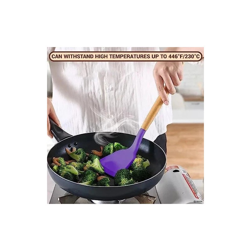 Kitchen 12-Pcs Kitchen Silicone Utensils Set with Heat Resist Wooden