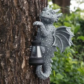 Solar-Powered Resin Dragon Wall Lantern - Hanging Lamp Design,Ideal for Garden Tree Decor & Yard Fantasy-Style Lighting OrnamentColor: As Pic, Size: Right