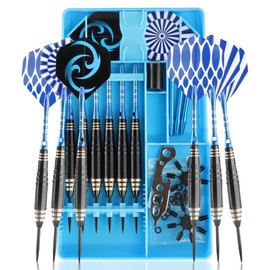 CareGames Steel Tip Darts Set Professional 24g with Carrying case,Aluminium Shafts,Sharpener,Flight Protectors and Dart Tool, Blue