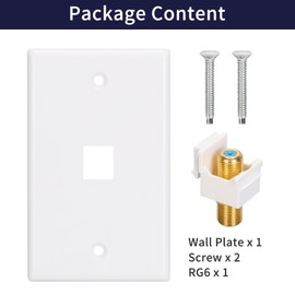 XGGYA 1 Port Coaxial Wall Plate,3Ghz Gold-Plated F-Type Keystone Wall Jack for Coaxial Cable,White Glossy F-Type Wall Plate,2Pack