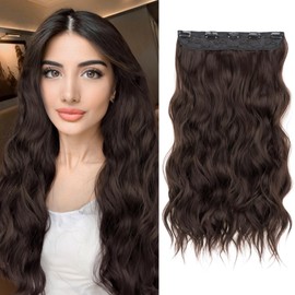 SEGOHAIR One Piece Clip In Hair Extensions 24Inch Curly Long Wavy Synthetic Hairpiece With 5 Secure Clips 180g Add Volume & Style 3/4 Full Head Hair Extensions Dark linen