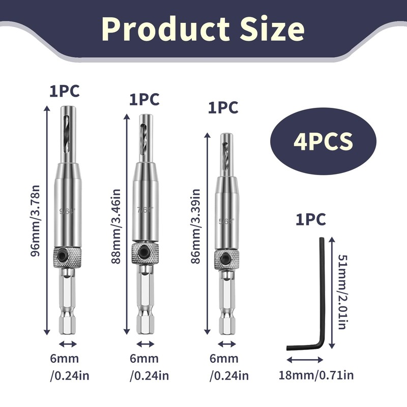 3pcs Self Centering Drill Bit Set, Hinge Pilot Hole Drill