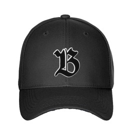 Daxton Structured Baseball Hat Cap Old English A to Z Letter Number Initial-Black, Letter B
