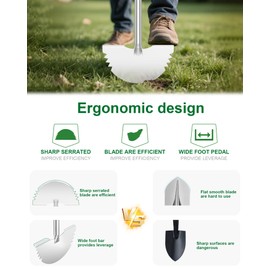 KYEEN-TOOLS Serrated Edger Lawn Tool - Half Moon Shovel with Softer T-Handle, Lawn Edger for Yard, Garden, Landscaping, Sidewalk, Cable Burial - Ergonomic Design, Rust-Proof, 38 in