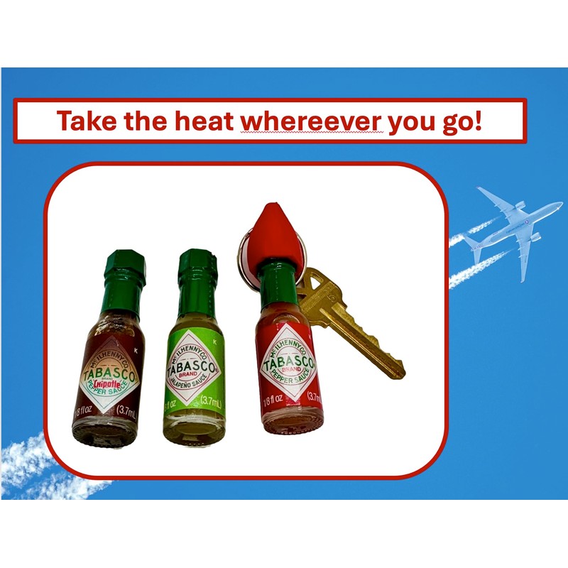 Hot Sauce Keychain with Red Keychain + Mini Tabasco Sauce,