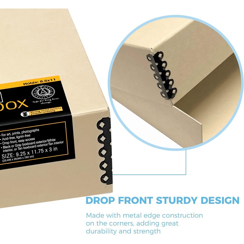 Lineco Museum Archival Storage Box, 9.25x11.75x3 in. Drop Front Design.