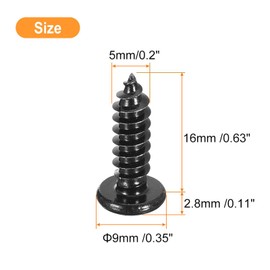 TOP-VIGOR 50Pcs Self Tapping Screws, M5 Phillips Pan Head Screw, 16mm Round Head Tapping Screws, Stainless Steel Machine Wood Fasteners Bolts for Wood, Drywall, plastic, Furniture, Repairing, Black
