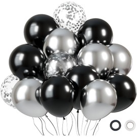 Balloons Black and Silver Pack of 60 12 Inch SKYIOL Black Balloons Latex Balloons Metallic Silver Balloons Confetti Balloons for Birthday Wedding Baby Shower New Year's Eve New Year Decoration T998