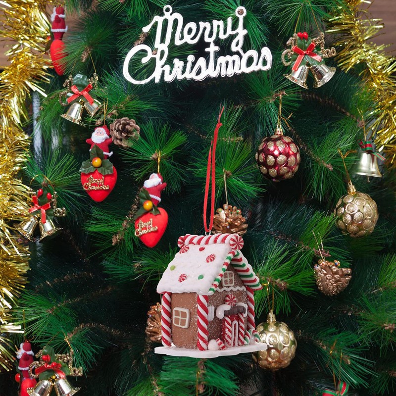 Toddmomy Christmas Gingerbread House Ornaments Resin Christmas Hanging Ornaments for