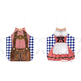 2 Pcs Oktoberfest Apron Couples Cooking Aprons German Party Costume for BBQ Baking Chef Kitchen Gifts (Cute Style)