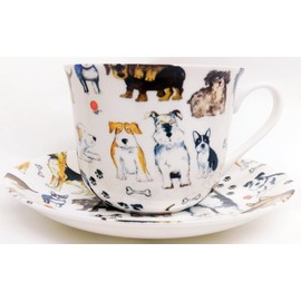 Dogs Breakfast Cup & Saucer Fine Bone China Large Dogs Collage Cup & Saucer Hand Decorated in The U.K.