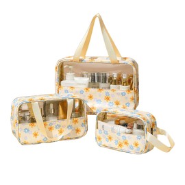 AIMALL 3PCS Large Capacity Transparent Waterproof Makeup Travel Toiletry Bag Set, Clear PVC Organizer for Cosmetics, Toiletries, and Accessories, Multiple Sizes