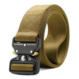 FAIRWIN Tactical Belt, Military Style Webbing Riggers Web Belt Heavy-Duty Quick-Release Metal Buckle (Brown, M - Waist 36"-42")