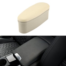 Partuto Car Center Console Cover Car Armrest Cover Multifunctional 7.87"x3.15"x3.15" Beige ABS, Faux Leather