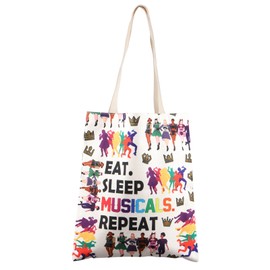 FEELMEM The Musical Gift Eat Sleep Musicals Repeat Tote Bag, Music Gift, Broadway, Musical Items, Shoulder Bag, beige, M