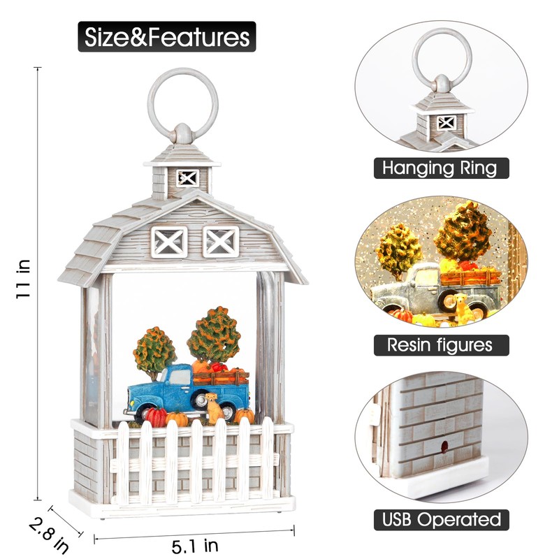 Fall Snow Globe Fall Decorations for Home, Glitter Autumn Harvest