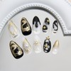 Short Almond Press On Nails 3D Gold Fake Nails With