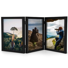 Sintuff 8 x 10 Picture Frames Hinged Fold Photos Frame Collage Vertical with Acrylic Opening Wood Desk Photo Rustic Multiple Desk Family Picture Collage Wedding Supplies(3 Fold Style)