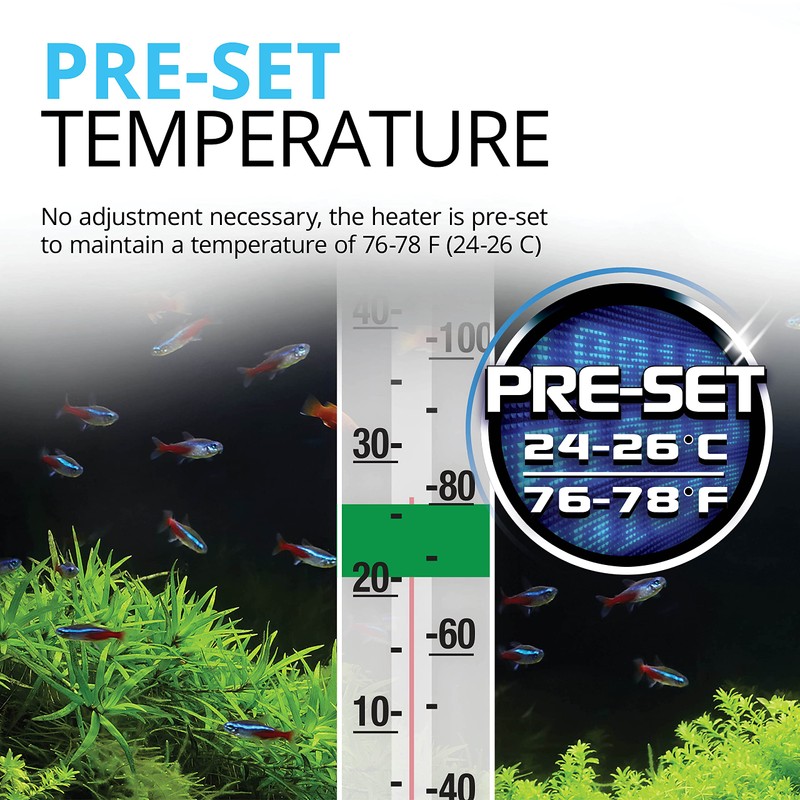 Fluval P50 Submersible Aquarium Heater – 50W, Preset 76-78°F for