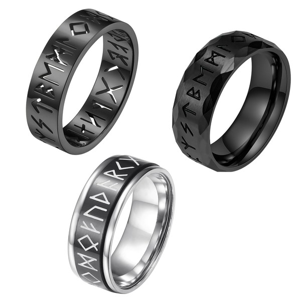 Flongo Set of 3 Rune Rings Fidget Ring 8 mm