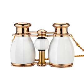 ESSLNB Opera Glasses Binoculars for Women Adults 4X30mm Theater Glasses Compact Binoculars for Theater and Concerts Antique with Case Removable Chain White