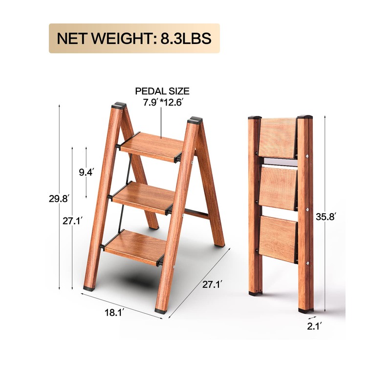 GameGem 3 Step Ladder, Aluminum Folding Step Stool with Anti-Slip