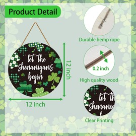 St Patricks Day Wreath St Patricks Day Door Decorations Shamrock Wreath Hanging Decor Wooden Front Door Hanger for Wall Indoor Home Decor