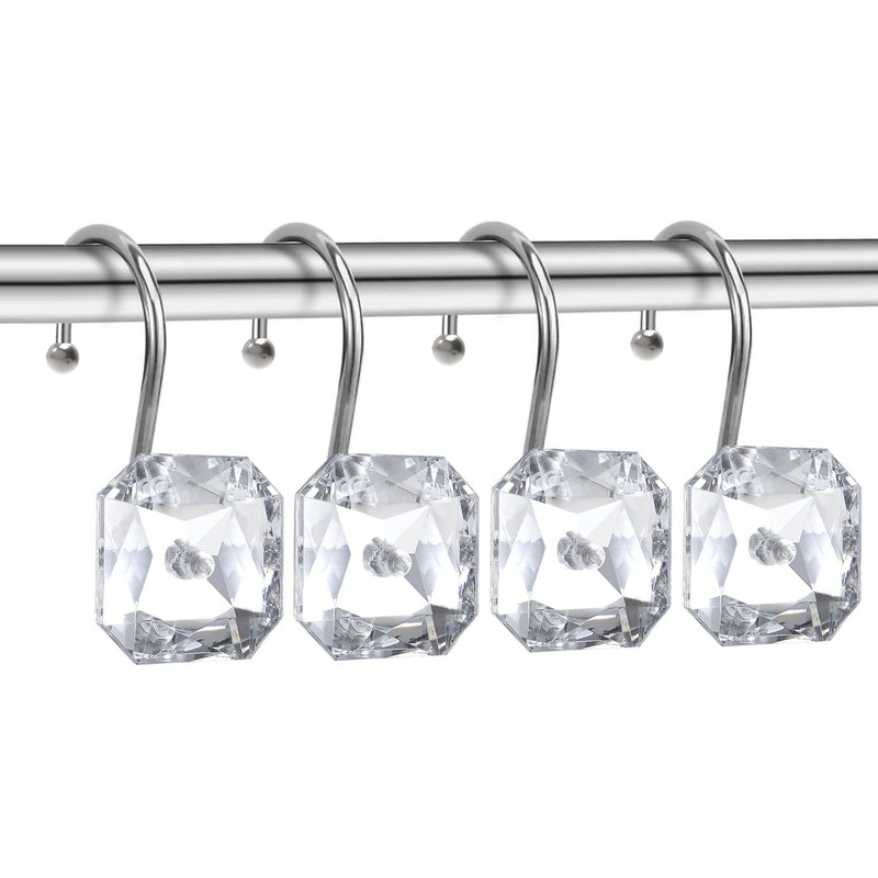 EleCharm 12PCS Decorative Crystal Shower Curtain Hooks,Stainless Steel Rust Resistant
