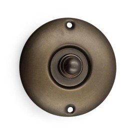 A29 Antique Brass Doorbell Button – 3” diameter – Classic Vintage Style Push Button Doorbell in Brass with Recess Mount – Wired for Two-Wire Chimes, Weather Resistant Finish, Easy DIY Installation