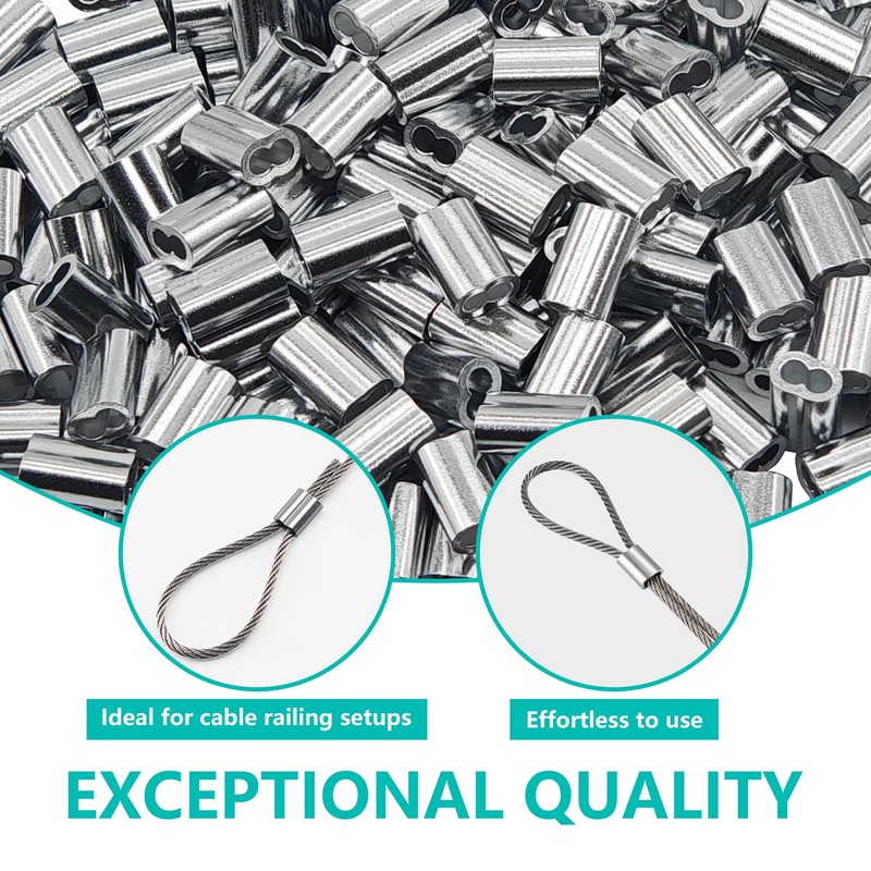 Bikykose 50Pcs M5 Aluminum Crimping Loop Sleeves for 9/64 Inch