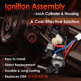 Ignition Assembly, Lock Cylinder Switch & Cylinder Housing, with Keys, Compatible with Hyundai 16-21 Tucson, 18-20 Elantra GT, 19-21 Veloster. Kia 17-22 Sportage, 18-21 Rio, Replaces# 81910-D3110
