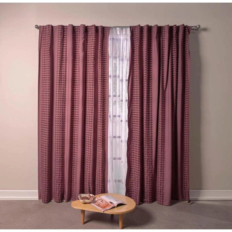 Vianney Juego Cortinas Blush Larga Pompones 1.50 X 2.30 M