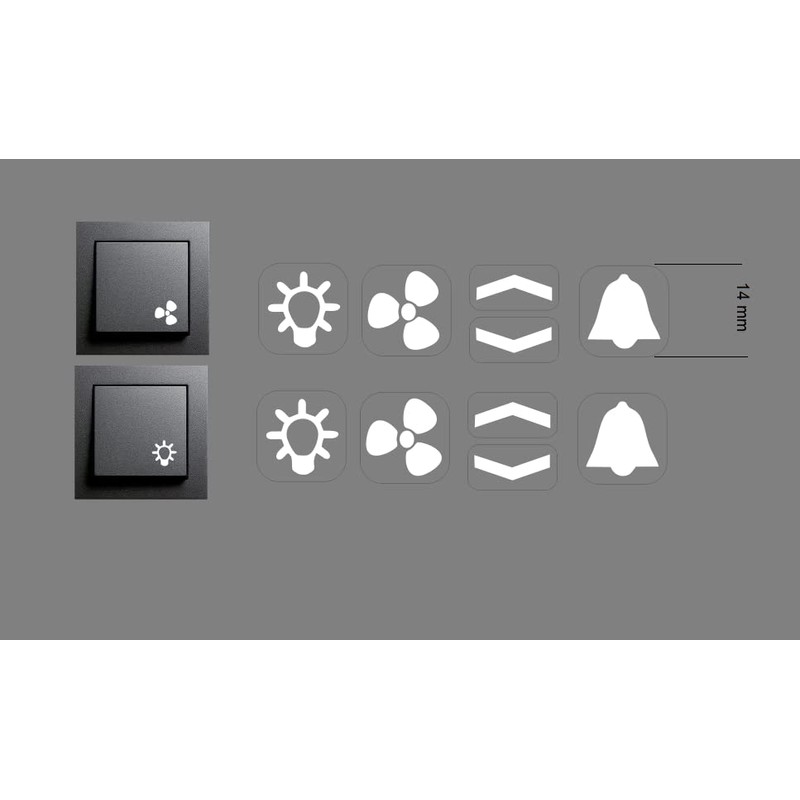 Switch Sticker Set with White Symbols Light Arrows Bell Fan
