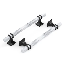 Haliwu 10 Pack 6-1/4 inch White Marble Grain Kitchen Cabinet Pulls Black Dresser Drawer Handles, 2 Tone Square Hardware