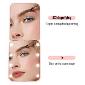 Compact Mirror, 1x/3x Magnifying LED Pocket Mirror, Small Lighted Travel Makeup Mirror for Purse, Handbag, Folding, Handheld, 2-Sided Mini Mirror with Lights for Women