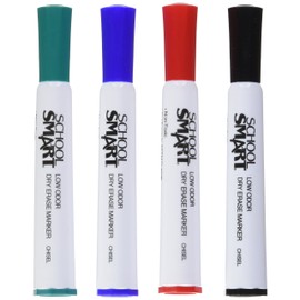 School Smart Dry Erase Marker, Chisel Tip, Assorted Colors, Pack of 4