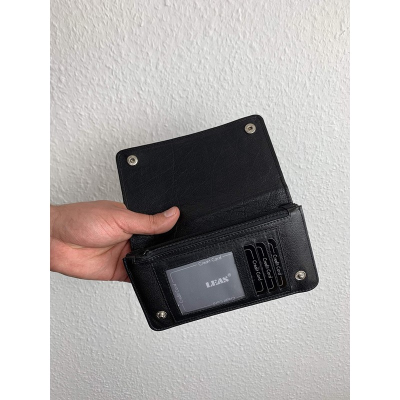 Biker Trucker Wallet Long Format Genuine Leather Black, black