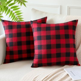 JOTOM Christmas Plaids Tartan Linen Throw Pillow Covers Buffalo Check Plaids Cushion Cover for Home Sofa Car Decorative Pillowcases Set of 2 50 x 50cm (Red and Black)