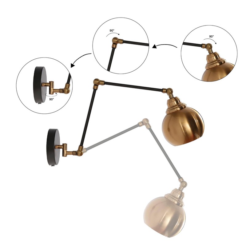 GEPOW Black Gold Swing Arm Wall Sconce, Modern Plug-in or