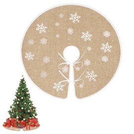 Byzesty Christmas Tree Skirt 120 cm Linen Christmas Tree Skirt Snowflake Christmas Tree Skirt Round Christmas Tree Skirt Decoration for Christmas, Holiday, Party
