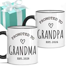 Gououoii Promoted to Grandma & Grandpa Est 2026 Mug Set - Grandparents Mug - Pregnancy Reveal Mugs - Grandparents Baby Announcement Birthday Gift