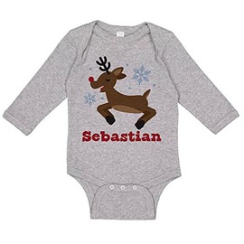 TATY Kids Reindeer Sebastian Christmas Long Sleeve Baby Infant One Piece Bodysuit 12 Months Heather Grey