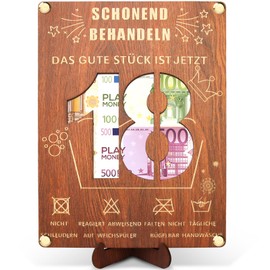 18th Birthday Money Gifts Wooden Birthday 20 x 15 cm with Stand and Greeting Card, 18th Birthday Money Gifts Packaging, Funny Gifts for 18th Birthday Girl Boy